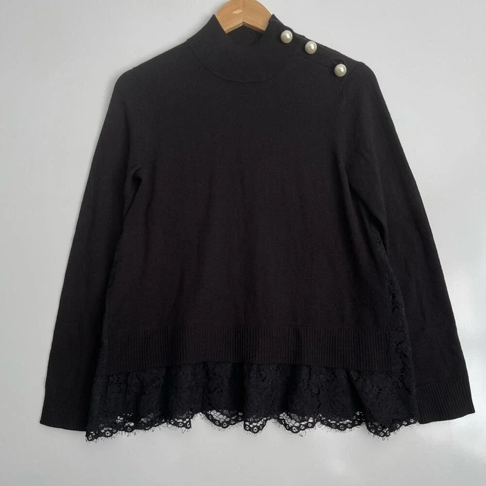 SPRING SALE! Kate Spade Broome Street Lace Pearl Button Black‎ Sweater Small